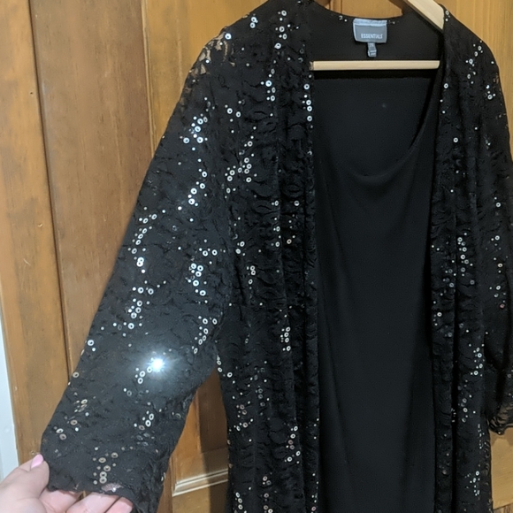 Black blouse with attached lace sequin cardigan - Picture 2 of 3